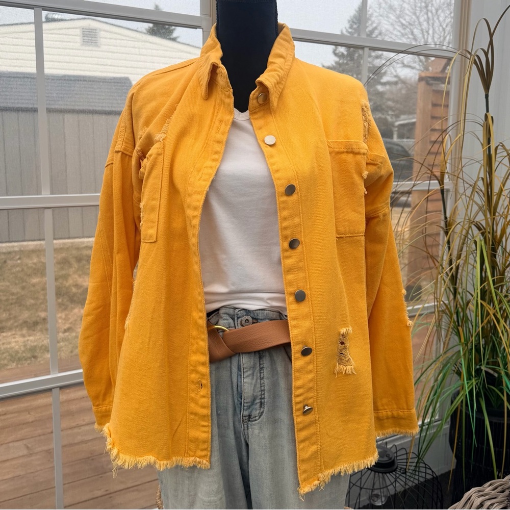 Mustard Yellow Distressed Women's Jacket | XL